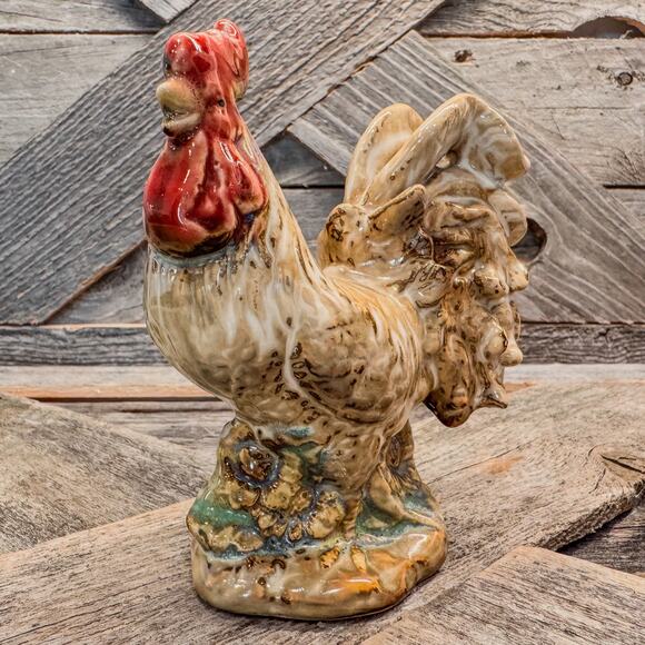 Vintage Hand Painted Glazed Ceramic Rooster with Sunflowers-Farmhouse-4.75” Tall - Picture 2 of 10